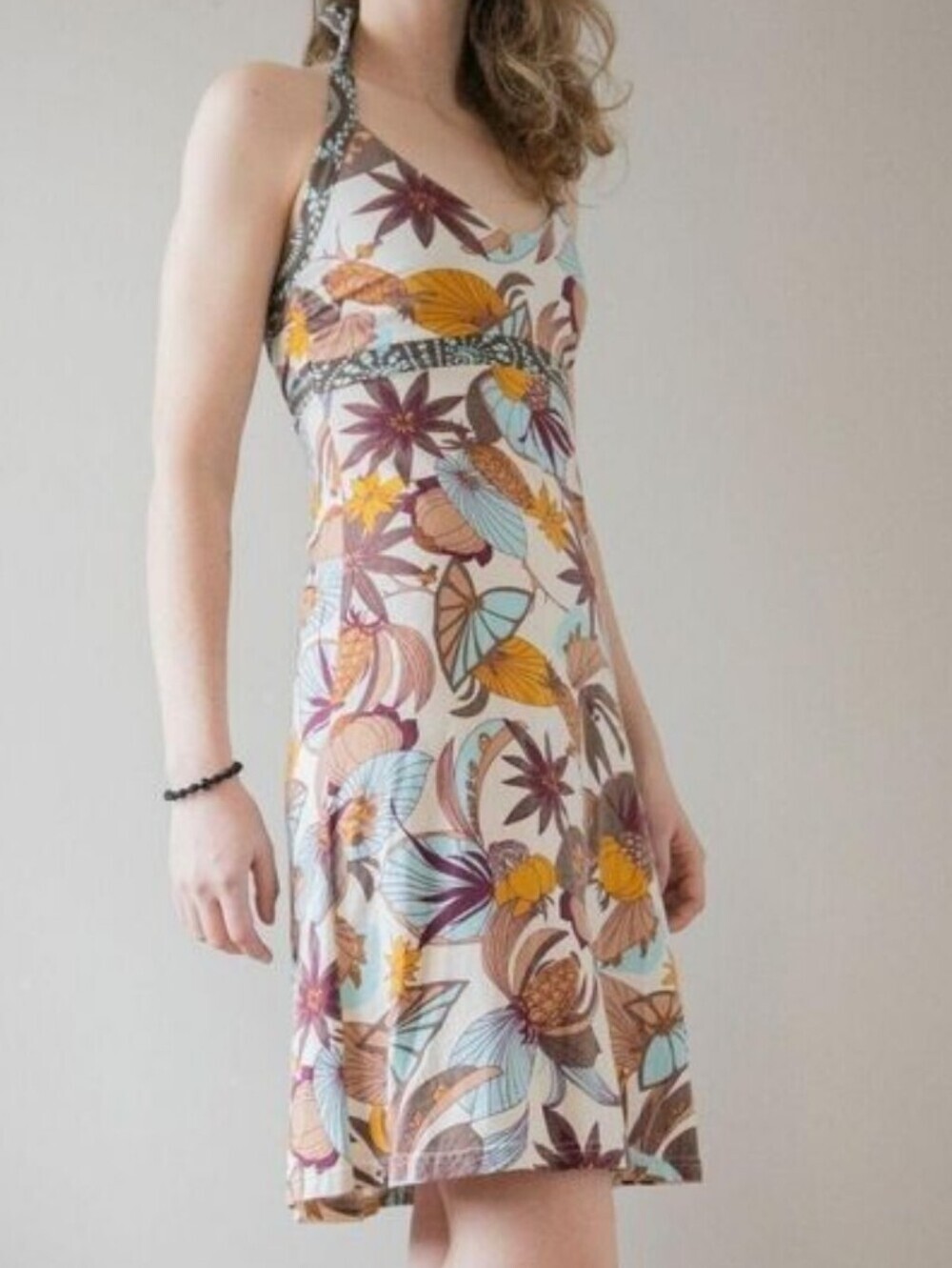 Patagonia Floral Cream & Multicolor Sustainable Cotton Halter Dress M